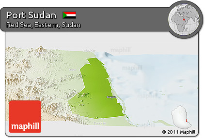 Physical Panoramic Map of Port Sudan, lighten