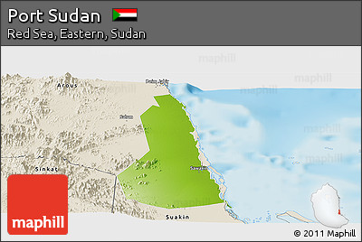 Physical Panoramic Map of Port Sudan, shaded relief outside