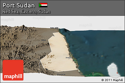 Satellite Panoramic Map of Port Sudan, darken