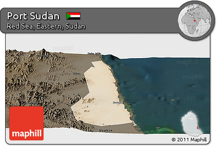 Satellite Panoramic Map of Port Sudan, darken