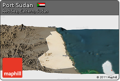 Satellite Panoramic Map of Port Sudan, darken