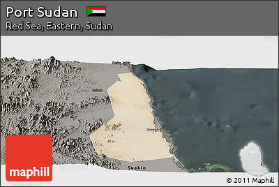 Satellite Panoramic Map of Port Sudan, darken, semi-desaturated