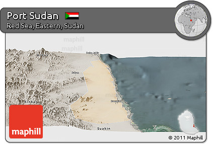 Satellite Panoramic Map of Port Sudan, semi-desaturated