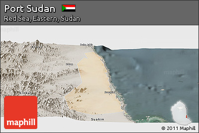 Satellite Panoramic Map of Port Sudan, semi-desaturated