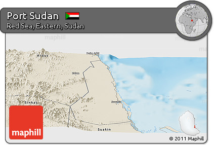 Shaded Relief Panoramic Map of Port Sudan