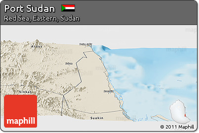 Shaded Relief Panoramic Map of Port Sudan
