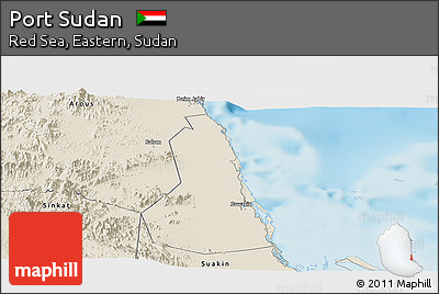 Shaded Relief Panoramic Map of Port Sudan