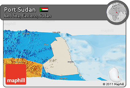 Shaded Relief Panoramic Map of Port Sudan, political outside