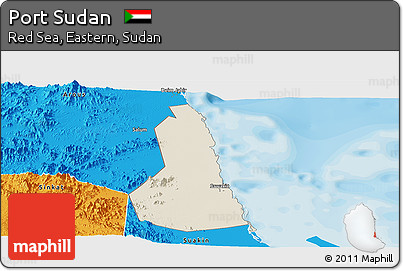 Shaded Relief Panoramic Map of Port Sudan, political outside