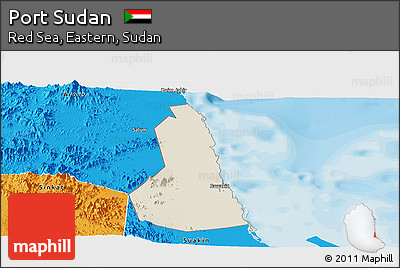 Shaded Relief Panoramic Map of Port Sudan, political outside