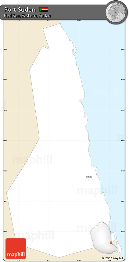 Classic Style Simple Map of Port Sudan, single color outside
