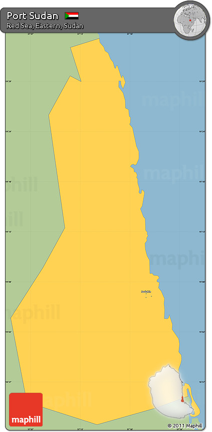 Savanna Style Simple Map of Port Sudan, single color outside