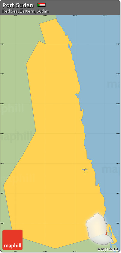 Savanna Style Simple Map of Port Sudan, single color outside