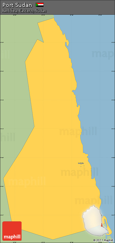 Savanna Style Simple Map of Port Sudan, single color outside