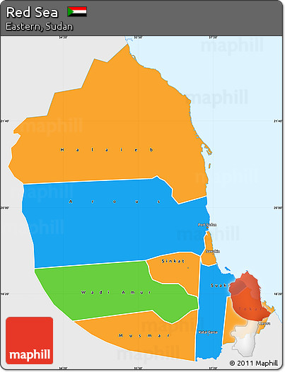 Political Simple Map of Red Sea, single color outside