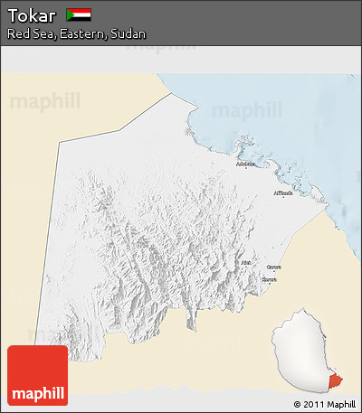 Classic Style 3D Map of Tokar, single color outside