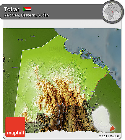 Physical 3D Map of Tokar, darken