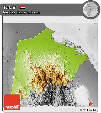 Physical 3D Map of Tokar, desaturated
