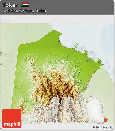 Physical 3D Map of Tokar, lighten