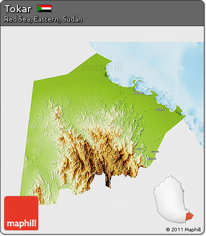 Physical 3D Map of Tokar, single color outside