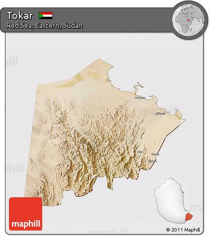 Satellite 3D Map of Tokar, cropped outside