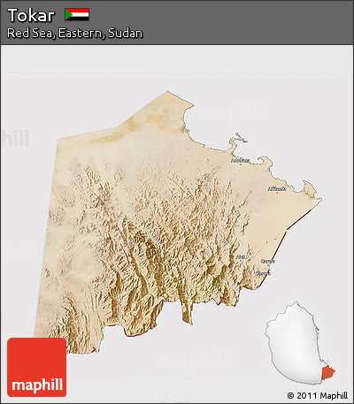 Satellite 3D Map of Tokar, cropped outside