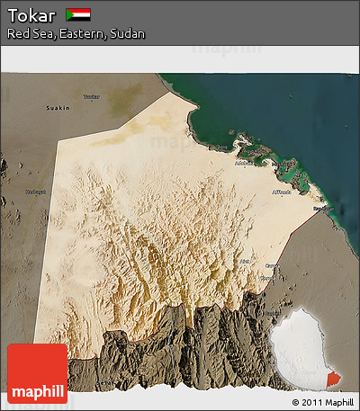 Satellite 3D Map of Tokar, darken