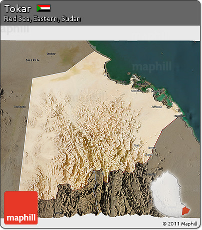 Satellite 3D Map of Tokar, darken