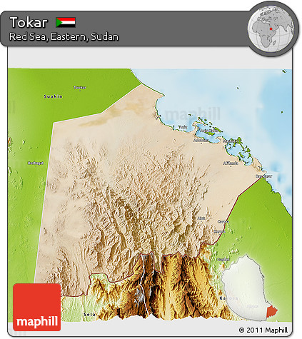Satellite 3D Map of Tokar, physical outside