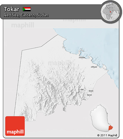Silver Style 3D Map of Tokar, single color outside
