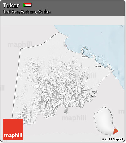 Silver Style 3D Map of Tokar, single color outside