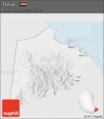 Silver Style 3D Map of Tokar, single color outside
