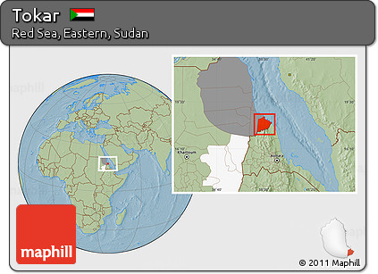 Savanna Style Location Map of Tokar, highlighted parent region, highlighted grandparent region, hill shading