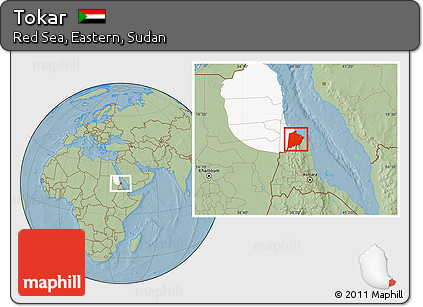 Savanna Style Location Map of Tokar, highlighted parent region, hill shading