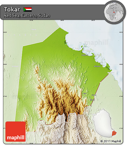 Physical Map of Tokar, lighten