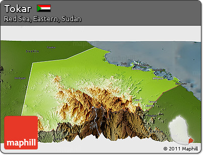 Physical Panoramic Map of Tokar, darken