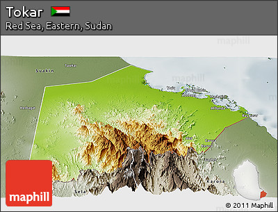 Physical Panoramic Map of Tokar, semi-desaturated