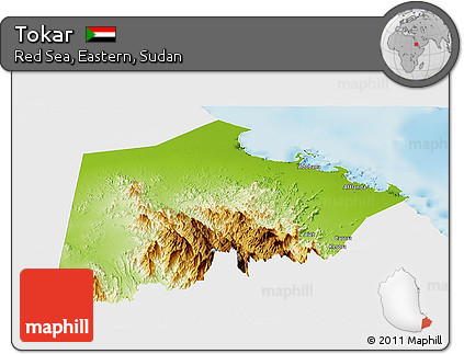 Physical Panoramic Map of Tokar, single color outside