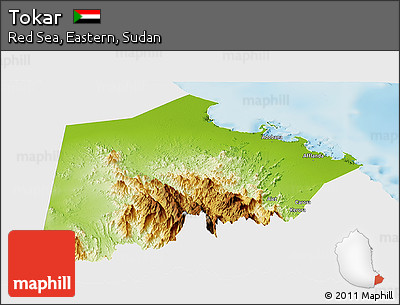Physical Panoramic Map of Tokar, single color outside