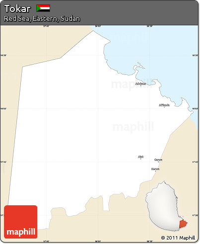 Classic Style Simple Map of Tokar, single color outside