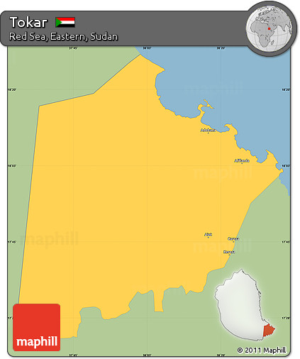 Savanna Style Simple Map of Tokar, single color outside