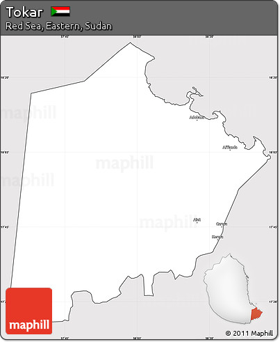 Silver Style Simple Map of Tokar, cropped outside