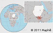 Gray Location Map of Juba, highlighted country, highlighted grandparent region, within the entire country