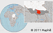 Gray Location Map of Juba, highlighted country, highlighted grandparent region, hill shading
