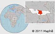 Gray Location Map of Juba, highlighted grandparent region, hill shading