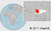 Gray Location Map of Juba, highlighted parent region, hill shading