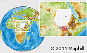Physical Location Map of Juba, highlighted country, highlighted grandparent region, within the entire country
