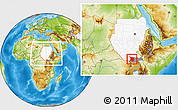 Physical Location Map of Juba, highlighted country, highlighted parent region, within the entire country