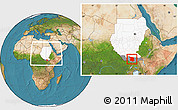 Satellite Location Map of Juba, highlighted country, highlighted grandparent region, within the entire country