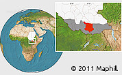 Satellite Location Map of Juba, highlighted country, highlighted grandparent region